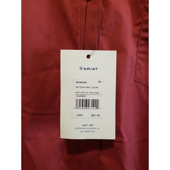 NWT Ariat Real Kirby Stretch Long Sleeve‎ Shirt Earth Red Brick Red Women's 1X - Picture 3 of 11
